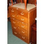 Ships chest of drawers, with a rectangular top with gallery lip, two short and four long drawers,