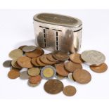 Quantity of UK and world coins, Lloyds bank money box, (qty)