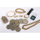 Mixed jewellery, to include a bangle, bracelet, chain, coins, vesta, Solvil watch, etc, (qty)