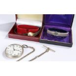 Watches, to include a Pinnacle pocket watch and chain and two ladies wristwatches, (4)
