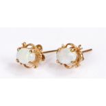 Pair of 9 carat gold and opal earrings, with oval opals