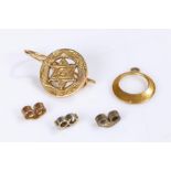 Gold earring, together with a yellow metal loop, and three earring backs, (5)