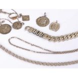 Silver jewellery, to include a bracelet, medals, medallion, 3.2oz