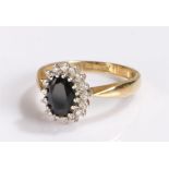 9 carat gold sapphire ring, with an oval sapphire, ring size N