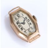 9 carat gold ladies wristwatch, with a silvered dial and Arabic hours