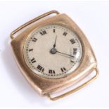 9 carat gold gentleman's wristwatch, with a silvered dial and Roman hours