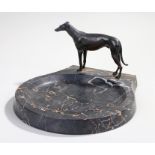 Victorian bronze and marble desk tidy, of large proportions, with a whippet bronze to the rear of