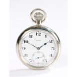 Rolex white metal cased pocket watch, the signed white enamel dial with Roman numerals and