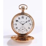 Hamilton Watch Co gold plated cased hunter pocket watch, the signed dial with Arabic numerals
