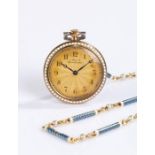 Cartier open faced ladies pocket watch, the signed gold coloured sunburst dial with Arabic