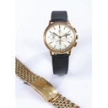 Omega 18 carat gold gentleman's chronograph wristwatch, the signed silver dial with three sub-dials,