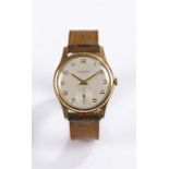 Garrard 9 carat gold cased gentleman's wristwatch, the white dial with gilt Arabic numerals,