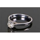 18 carat white gold diamond solitaire ring, the diamond at approximately 0.8 carat, ring size O