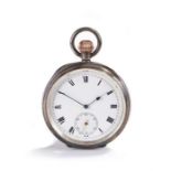 Waltham Watch Company silver open face pocket watch, the white enamel dial with black Roman hours