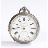 Silver open face pocket watch, the dial signed "J.G. Graves Sheffield, The Midland Lever" with Roman