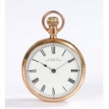 A. WW co 10 carat gold cased pocket watch, the white enamel dial with Roman numerals, the movement