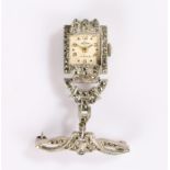 Incarna lapel watch, marcasite decorated brooch and watch case, manual wound the case 14mm x 21mm