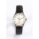 Omega stainless steel cased gentleman's wristwatch, circa 1950, the signed silver dial with Arabic