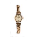 Longines gold plated ladies wristwatch, the signed dial with baton numerals, manual wound, the