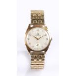 Garrard 9 carat gold gentleman's wristwatch, the white dial with gilt Arabic numerals, subsidiary