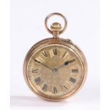 Nine carat gold cased, open face pocket watch, the engine turned gilt dial signed Le Conte Geneve,