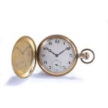 Rolex gold plated hunter pocket watch, the case enclosing a silvered dial with Arabic hours,