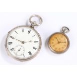 Victorian silver hunter pocket watch, the white enamel dial with subsidiary seconds dial, the