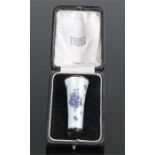 Silver and enamel cane handle, the tapering body with scale and floral decoration, in a fitted