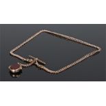 9 carat gold pocket watch chain and seal, with two clips, T bar and agate set swivel seal, weight