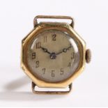18 carat gold octagonal cased ladies wristwatch, the dial with Arabic numerals, manual wound, the