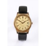 Omega gold plated gentleman's wristwatch, the signed gilt dial with baton numerals and date aperture