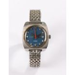 Tressa stainless steel cased gentleman's wristwatch, the signed blue dial with silver square