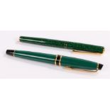 Waterman fountain pen, in green with yellow metal and black sections, together with another fountain