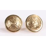 Pair 9 carat gold earrings, with dome effect tops and bark effect, 7.7 grams