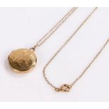 9 carat gold locket and chain, 3.4 grams