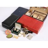 Jewellery boxes, three boxes in total together with a Mikimoto necklace box and costume jewellery to