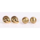 Two pairs of 9 carat gold earrings, the first as domes the second with a dome and arch, total weight