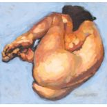 Thomas Barry Hudson (B1943), "Foetal Position", signed oil on board, in a black frame, titled to