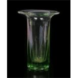 1960's studio glass vase, with flared rim, the green and clear glass body with stylised tree