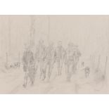 Mandy Dearsley, "The Shooting Party", signed pencil study, in a silvered frame, the study 32cm x