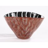 Kosta Boda Tonga pattern bowl designed by Monica Backstrom, the clear glass bowl with black and