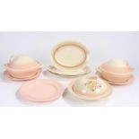 Susie Cooper wares to include three tureens and covers,, three oval meat plates, two pink dinner