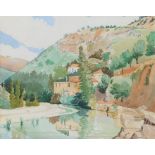 Derek William Breese, Beirut River Lebanon, signed watercolour, housed in a veneered frame, the