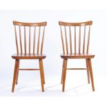 Pair of mid 20th century dining chairs, with curved cresting rails spindle turned backs, solid