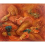 Moira Doggett (B1927), reclining female nude, signed oil on canvas, dated '69, 61cm x 51cm