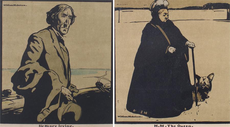 William Nicholson (1872-1949) H.M. The Queen and Sir Henry Irving, prints, 26cm x 24cm, (2)