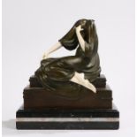 Paul Philippe (1870-1930) Art Deco bronze and ivory figure 'seated violin player', circa 1925,