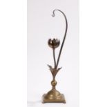 Rare Arts and Crafts early electric lamp by W.A.S Benson, with loop finial above a stylised floral