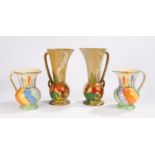 Pair of Wilton Grace pattern tall vases, decorated with a cottage in a landscape, 29.5cm high,