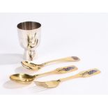 Danish silver cup by C.C Hermann, engraved "WHITE HORSE CUP 1972", Georg Jensen silver gilt spoon,